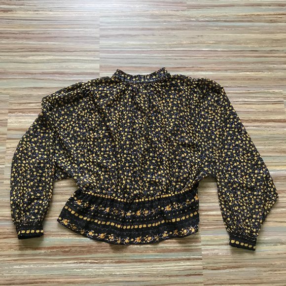 Free People If I Had You Beaded Peplum Blouse Floral Sheer Chiffon Keyhole Neck - Picture 10 of 11